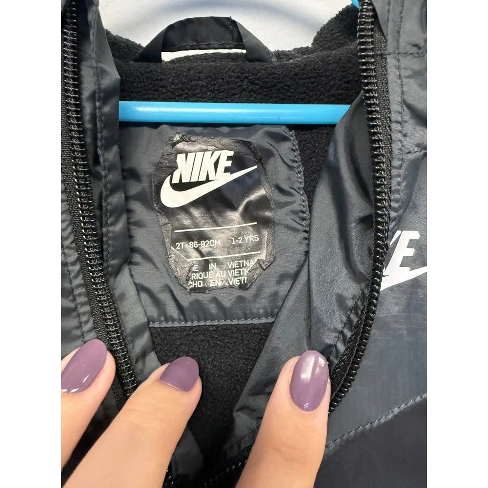 Nike Toddler Boys 2T Black Hooded Fleece Lined Full Zip Windbreaker Jacket Coat